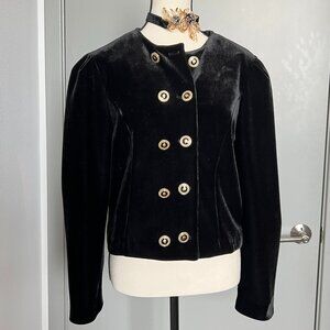 Vintage style 90s middle age puff sleeves velvet blazer suit jacket golden jewel